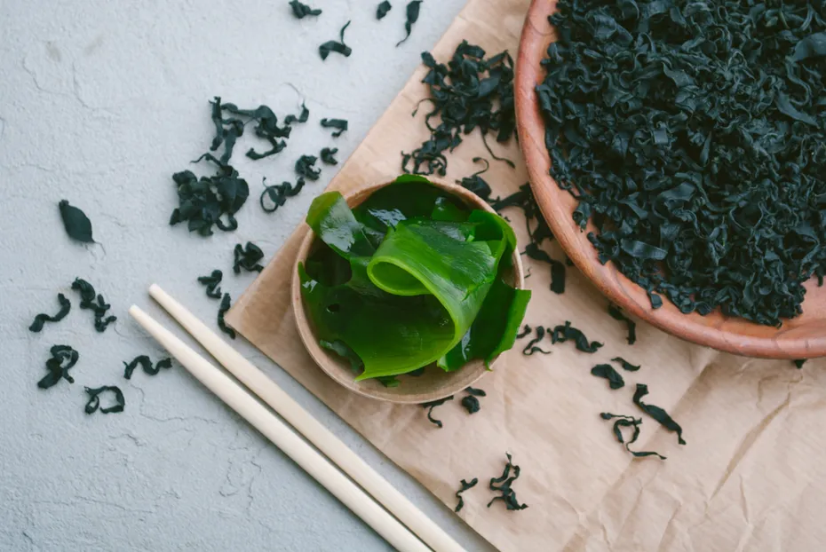 fresh and dried japanese wakame seaweed