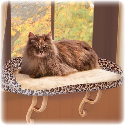 K&amp;H Pet Products Deluxe Kitty Sill w_ Bolster Cat Window Bed, Cat Window Perch for Large Cats, Cat Window Hammock, Cat Window Seat, Window Cat Bed, Cat Perch Cat Hammock –Tan Leopard Print new
