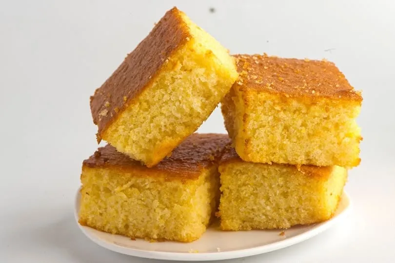 cornbread on a white saucer