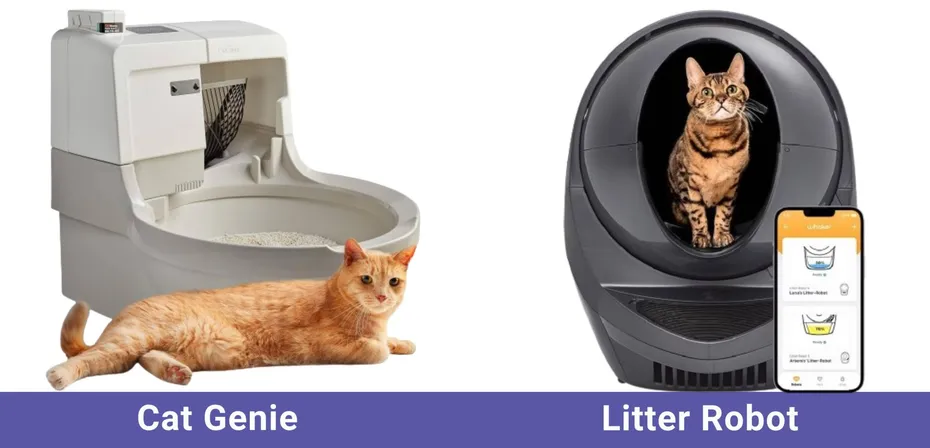 side by side Cat Genie VS Litter Robot