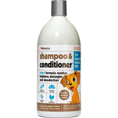 Petkin 4-in-1 Vanilla Coconut Scent Cat Shampoo &amp; Conditioner New