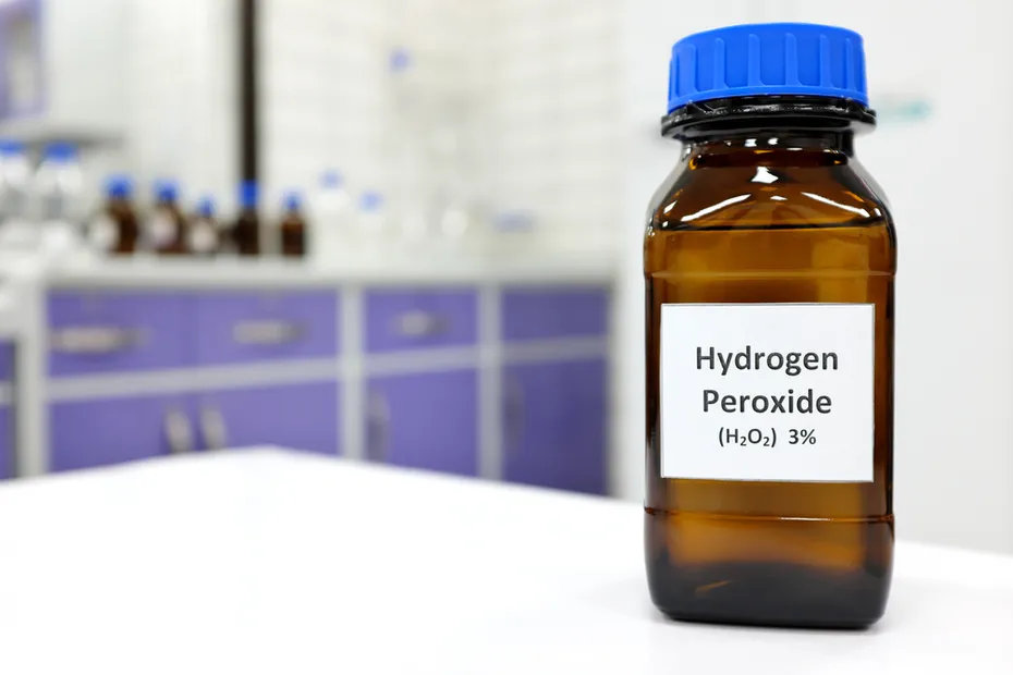 hydrogen peroxide in bathroom bottle