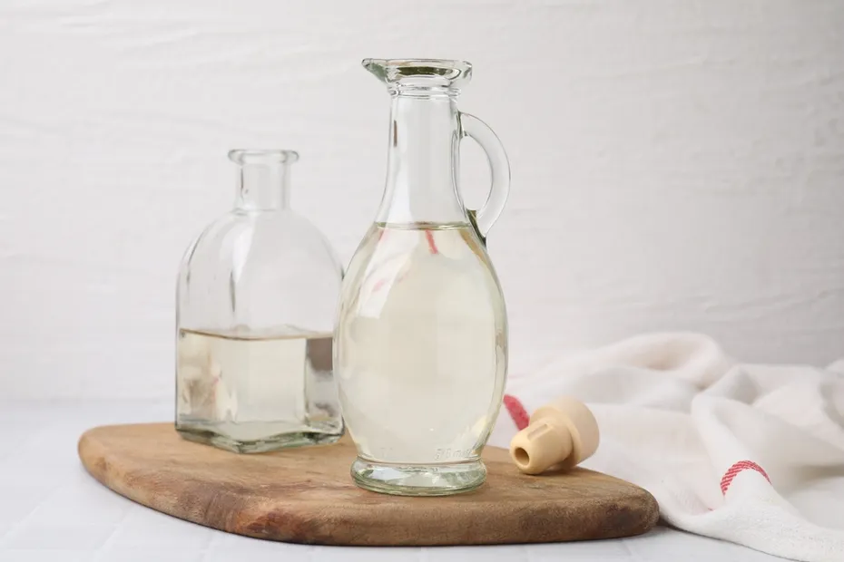 vinegar in glass jug and bottle