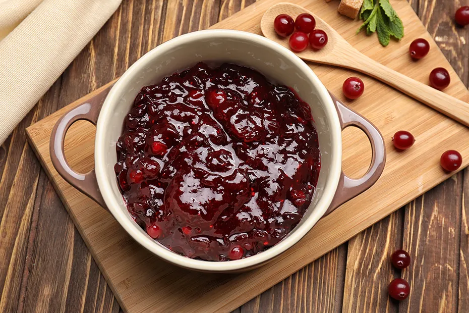 homemade cranberry sauce on saucepan