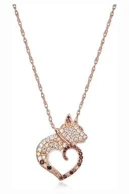 Scamper &amp; Co 14K Rose Gold Plated Sterling Silver Kitty Love Heart Pendant Necklace