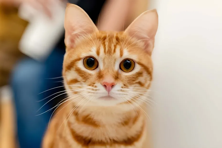 a close up of an orange tabby cat