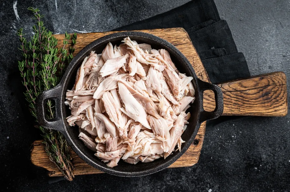 Sliced pieces of chicken in a skillet