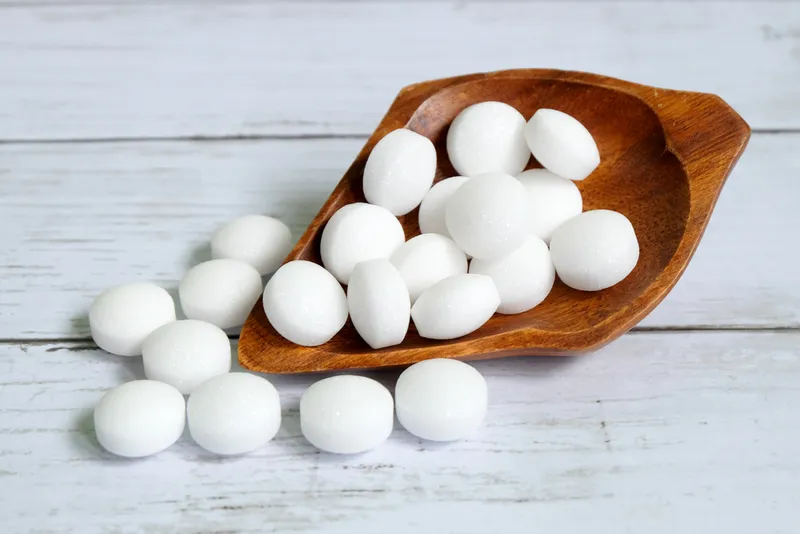 close up of mothballs