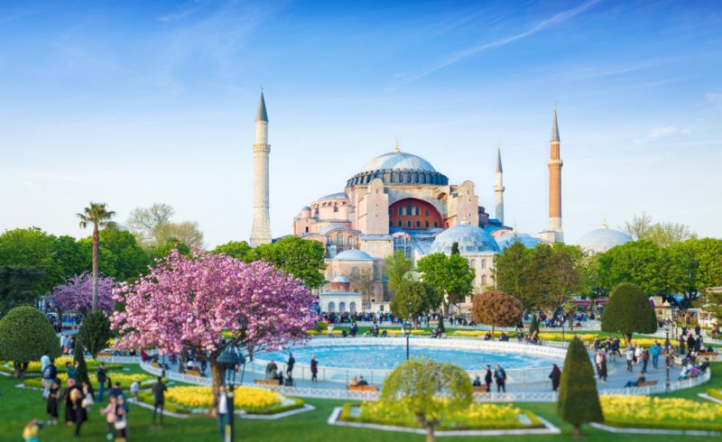 Low aerial view of Sultanahmet district in Istanbul