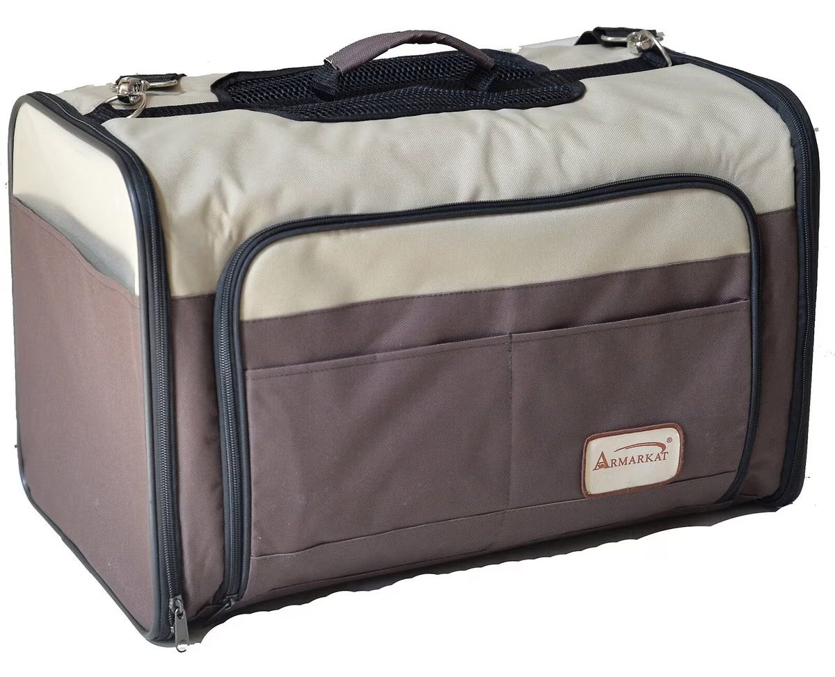 Armarkat Soft Sided Travel Cat Carrier Bag Beige & Chocolate New
