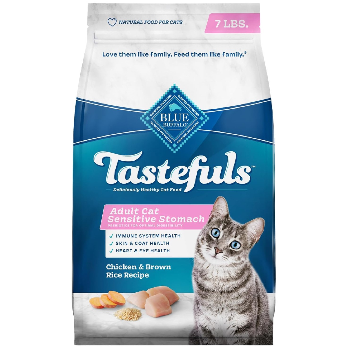 Blue Buffalo Tastefuls Adult Dry Cat Food Sensitive Stomach Formula, Made in the USA with Natural Ingredients, Chicken Recipe 