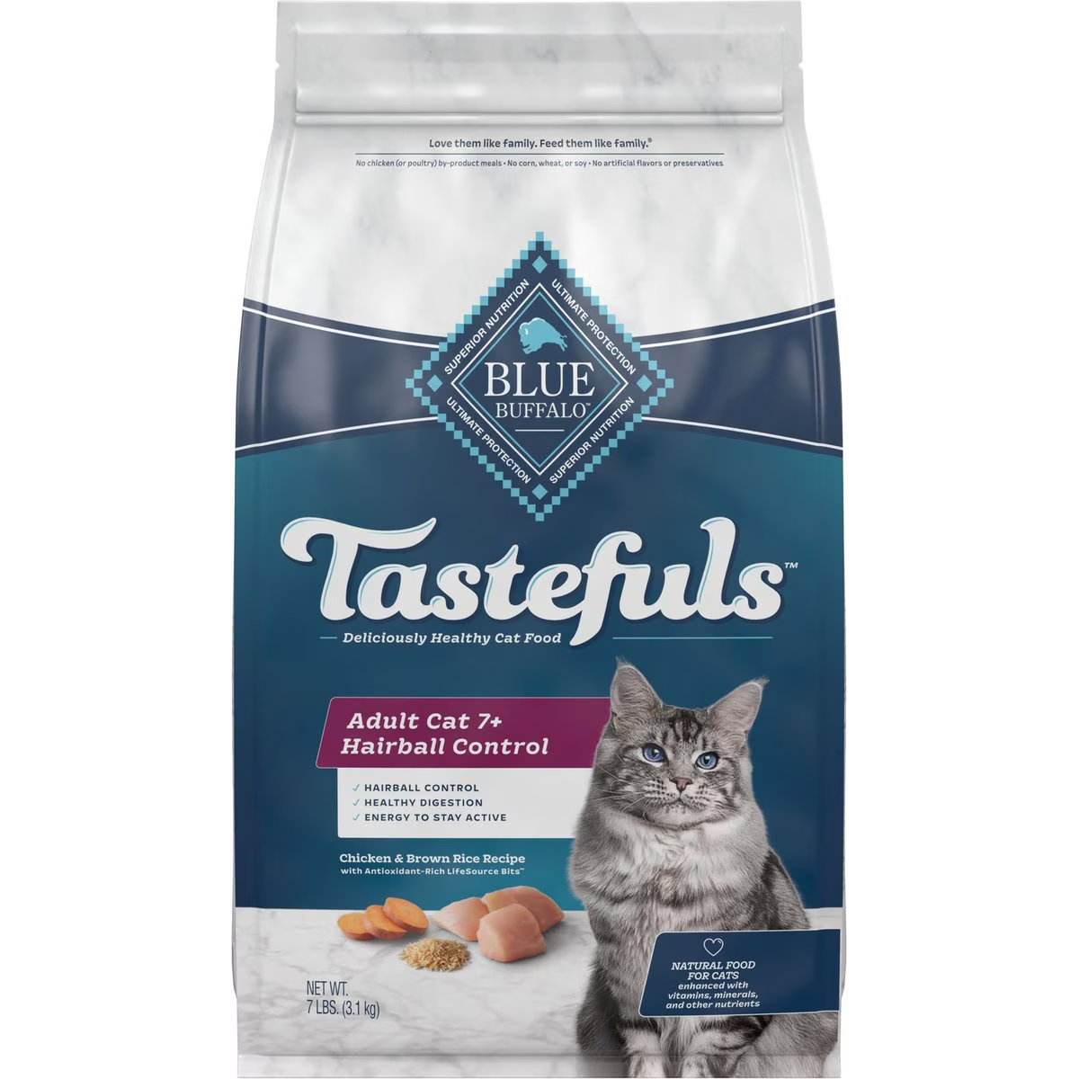 Blue Buffalo Tastefuls Hairball Control Natural Chicken &amp; Brown Rice Recipe Adult 7+ Dry Cat Food