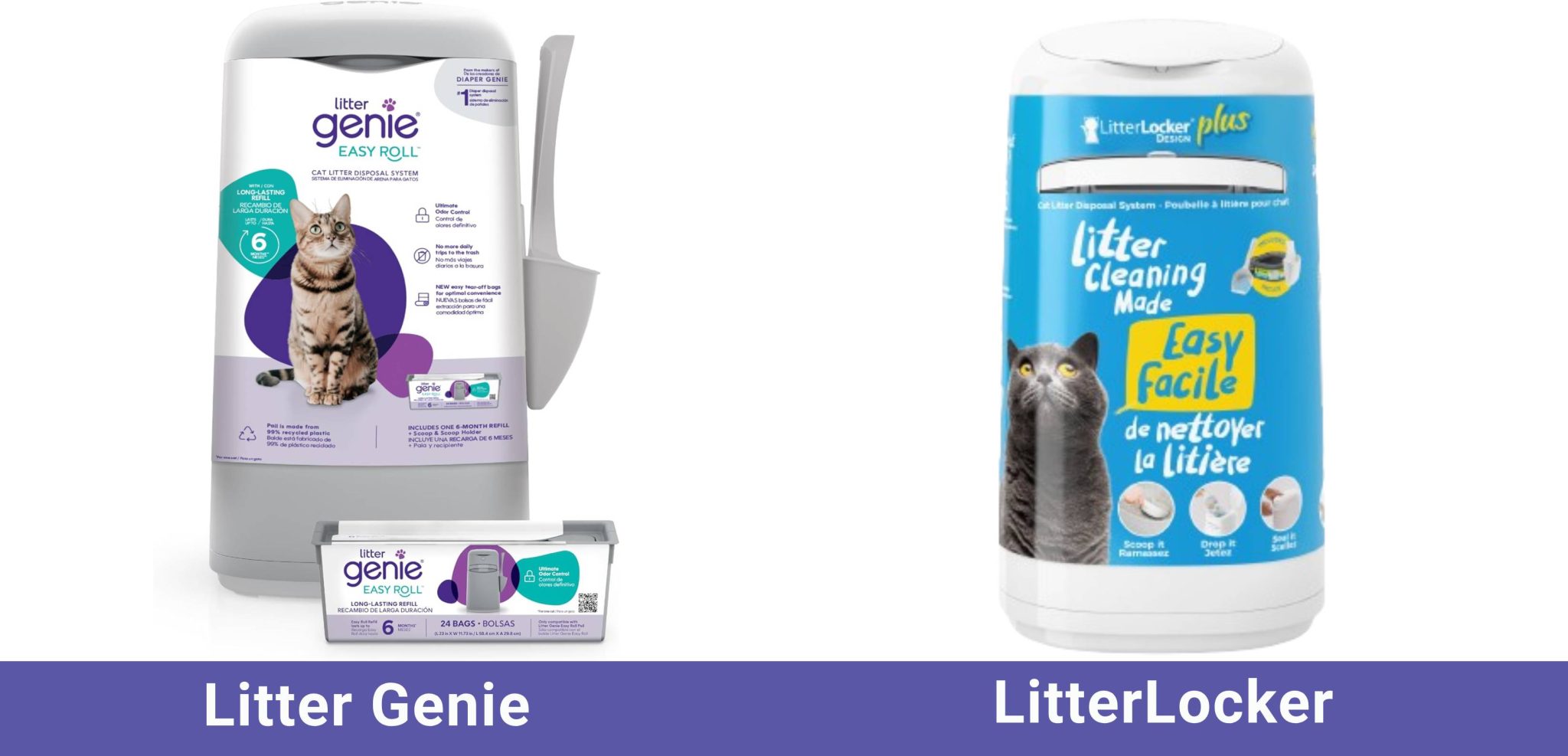 side by side Litter Genie VS LitterLocker