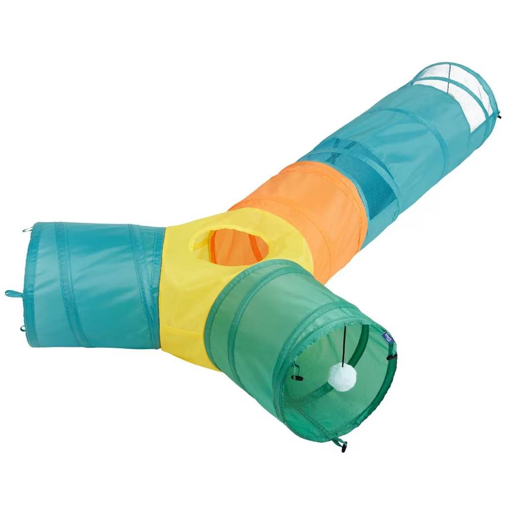 Frisco Foldable Play Tri-Tunnel Cat Toy, Warm Multicolor