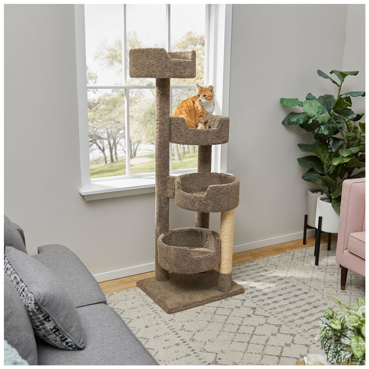 Frisco Real Carpet Wooden Cat Tree