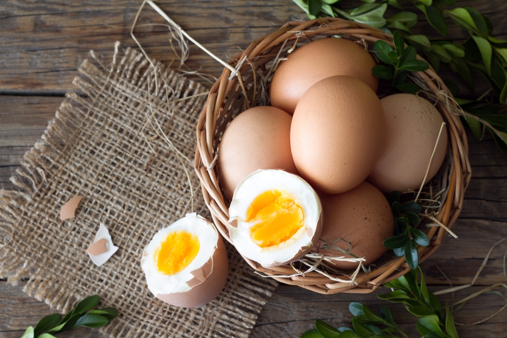 Hard boiled eggs in basket