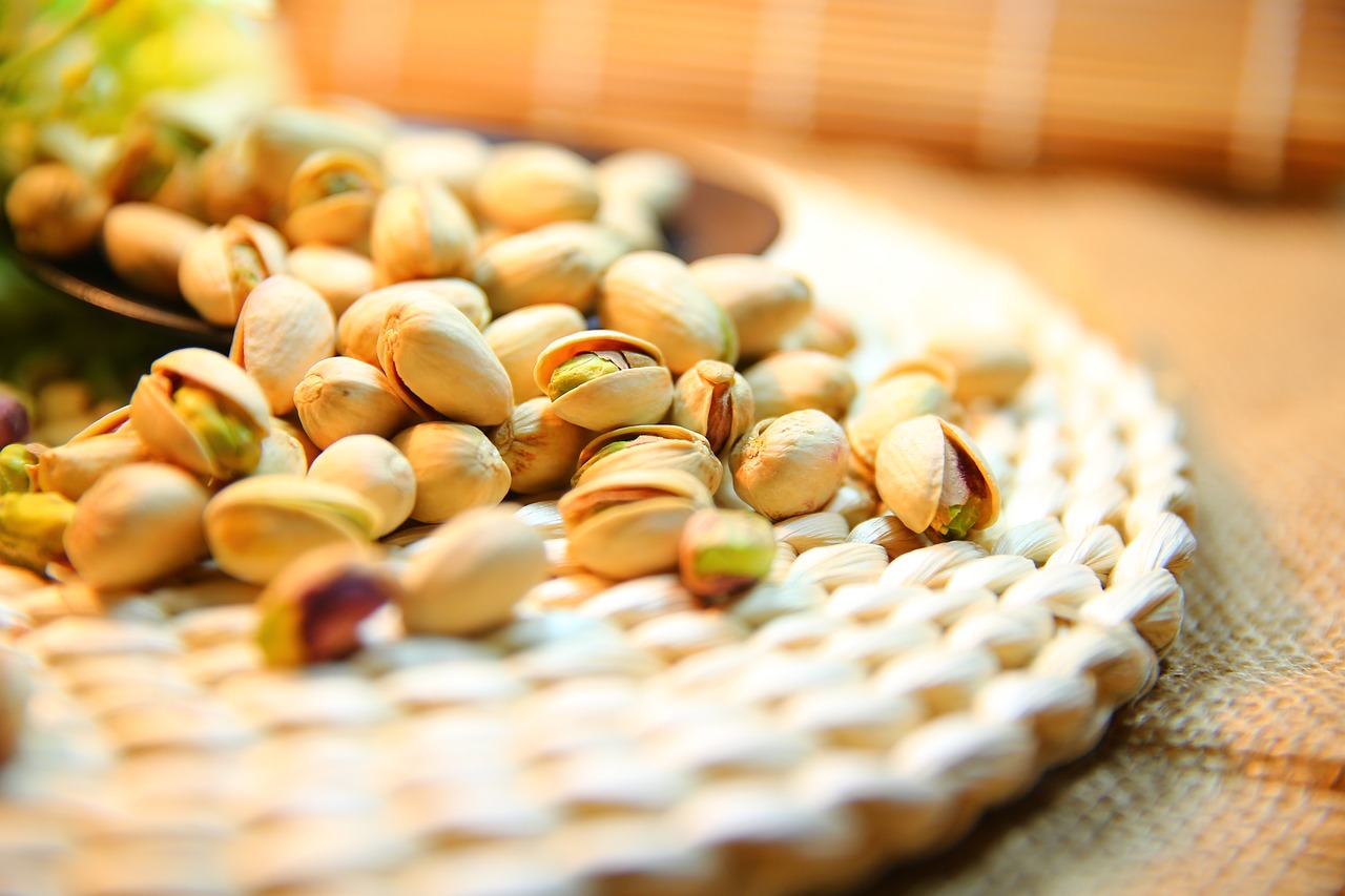 Pistachios on a woven mat