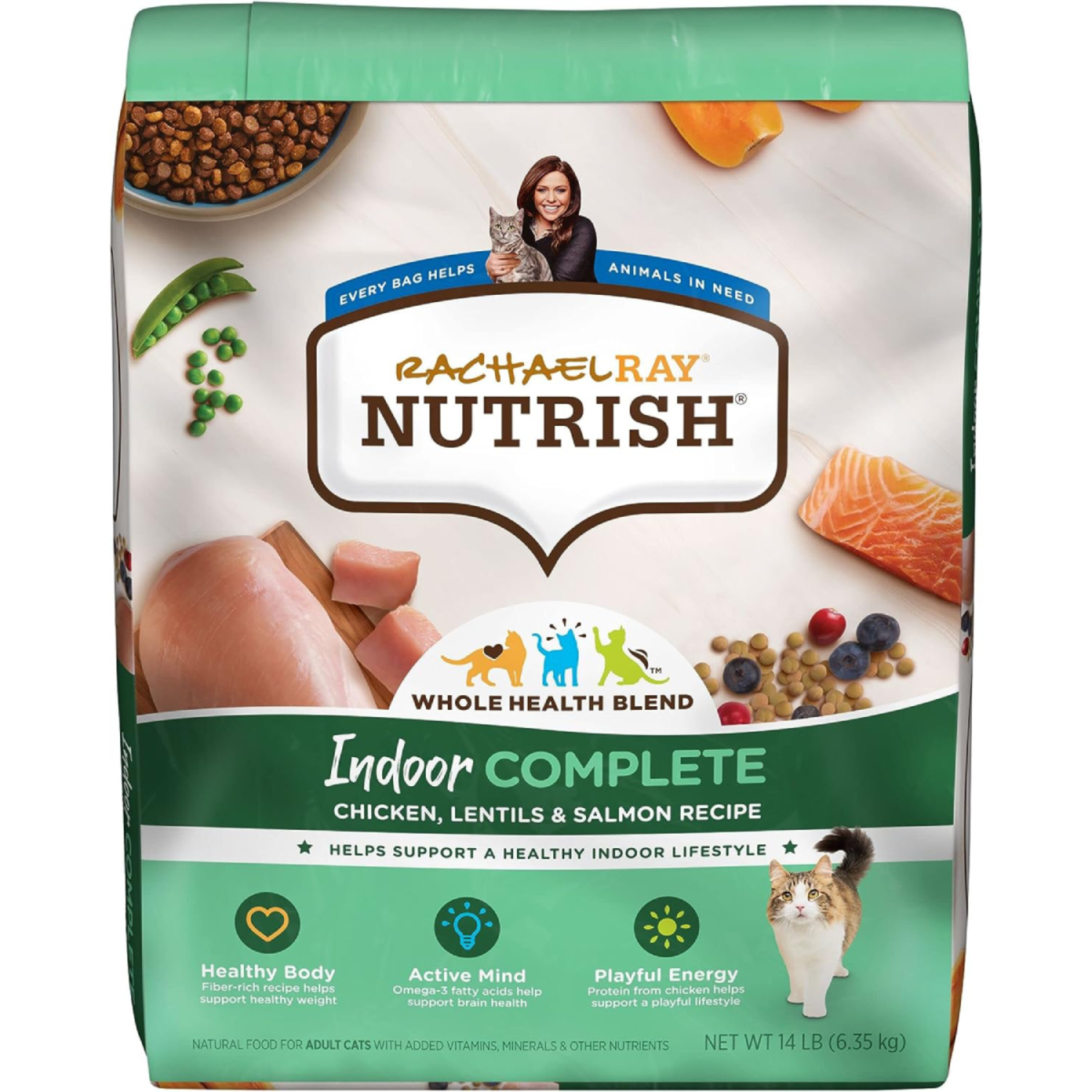 Rachael Ray Nutrish Indoor Complete Premium Natural Dry Cat Food, Chicken with Lentils & Salmon Recipe