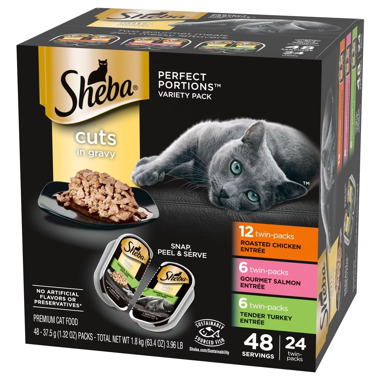 Sheba Perfect Portions Grain-Free Roasted Chicken, Gourmet Salmon & Tender Turkey Cuts in Gravy