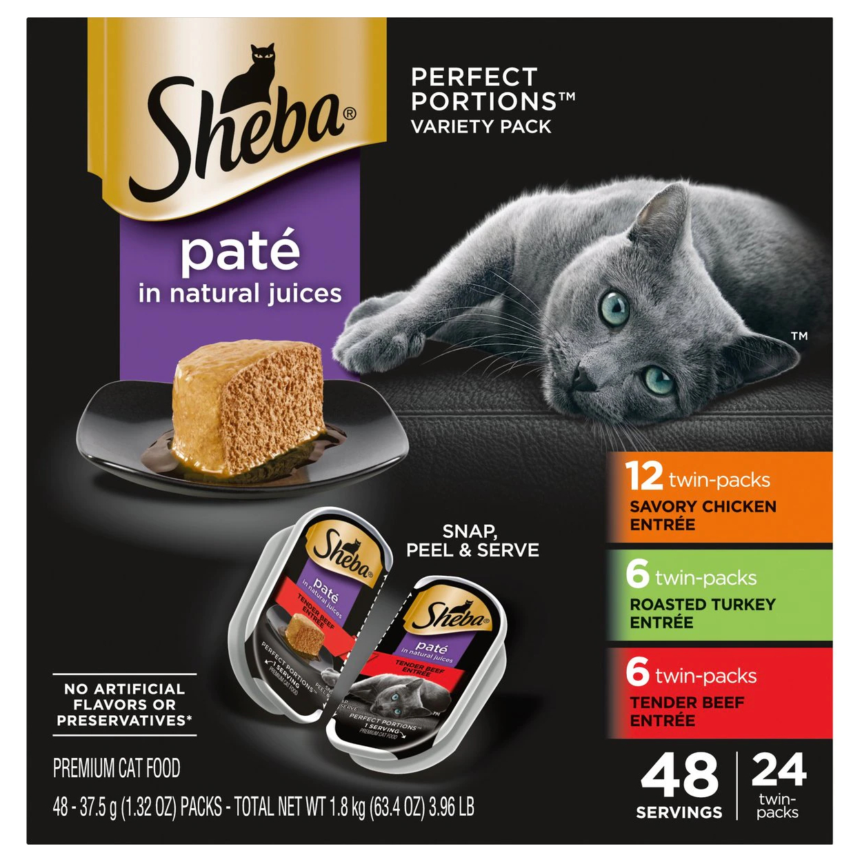 Sheba Perfect Portions Grain-Free Savory Chicken, Roasted Turkey & Tender Beef Pate