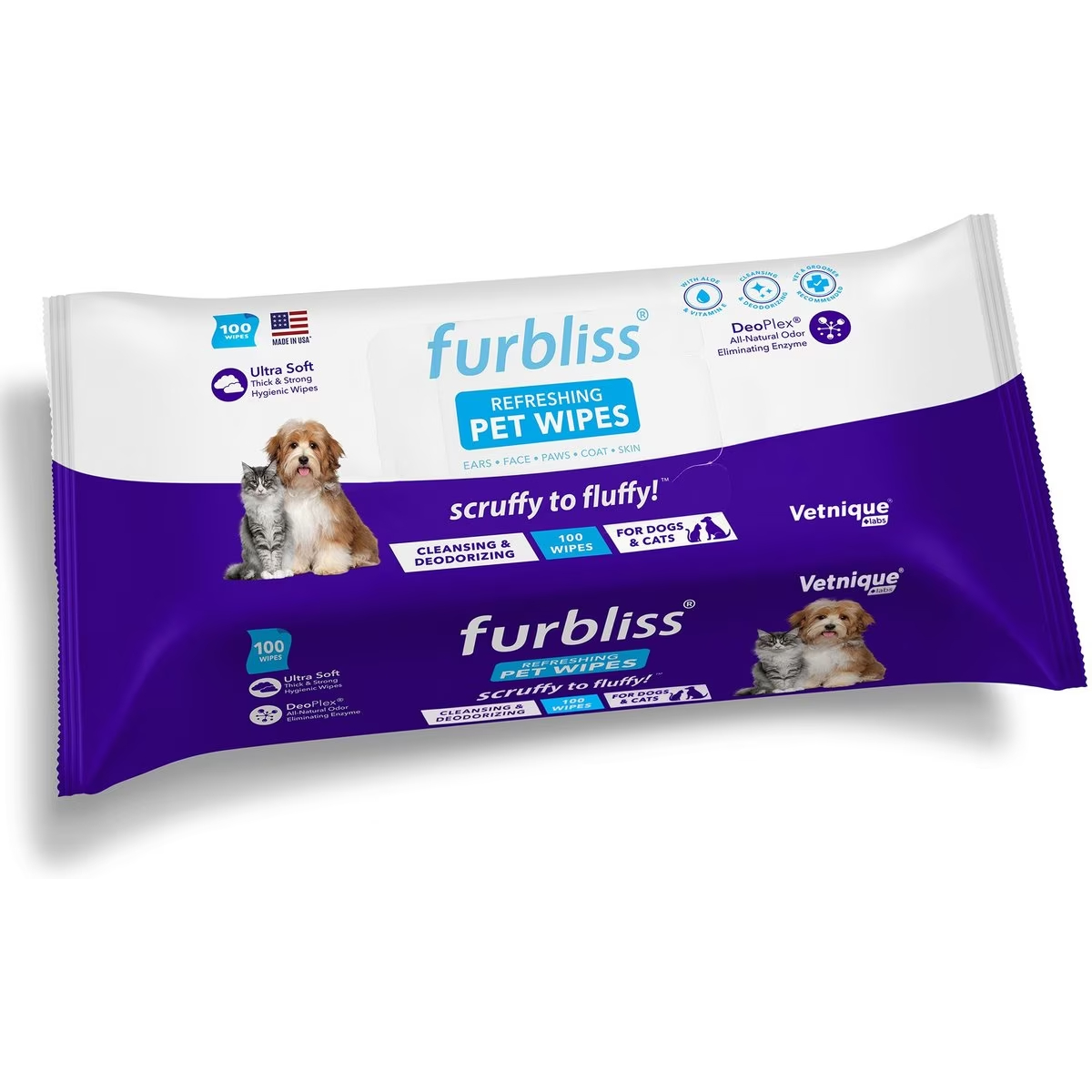 Vetnique Labs Furbliss Pet Bathing Wipes Cleansing & Deodorizing Hypoallergenic