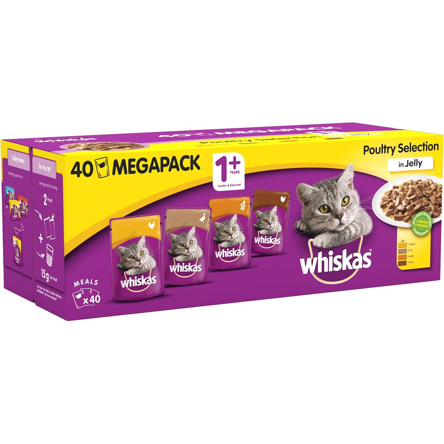 Whiskas Wet Cat Food Pouches, Delicious and Tasty Poultry Selection in Jelly