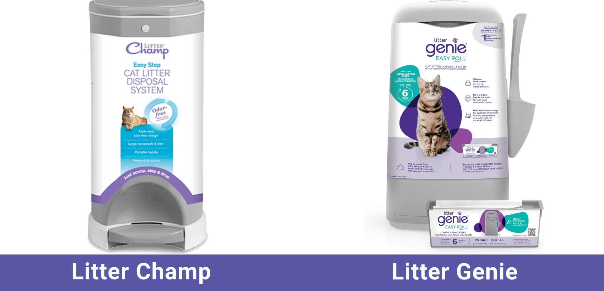 side by side Litter Champ VS Litter Genie