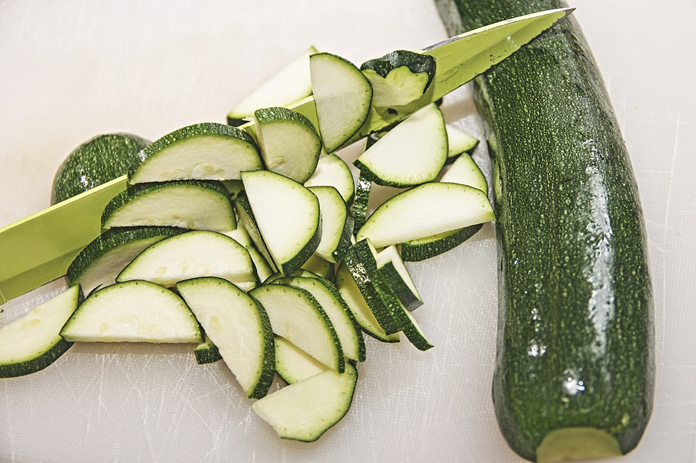 sliced zucchini on the chopping board