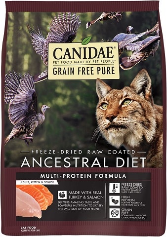 3CANIDAE Grain-Free PURE Ancestral Diet Freeze-Dried Raw Coated Multi-Protein Formula with Turkey &amp; Salmon Dry Cat Food