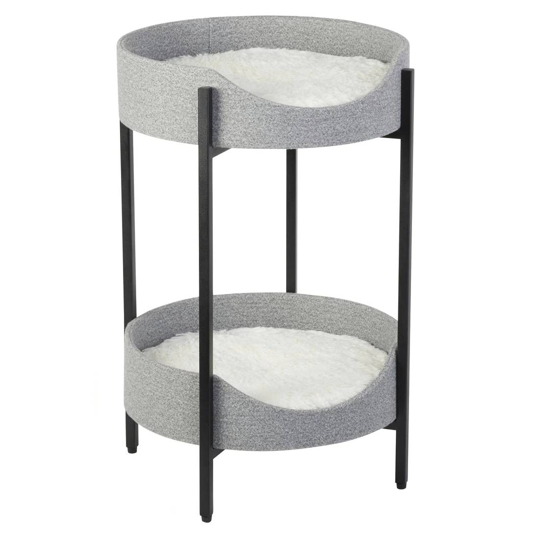 Frisco Elevated Modern Wrought Iron Cat Bed with Long Faux Fur Cushion