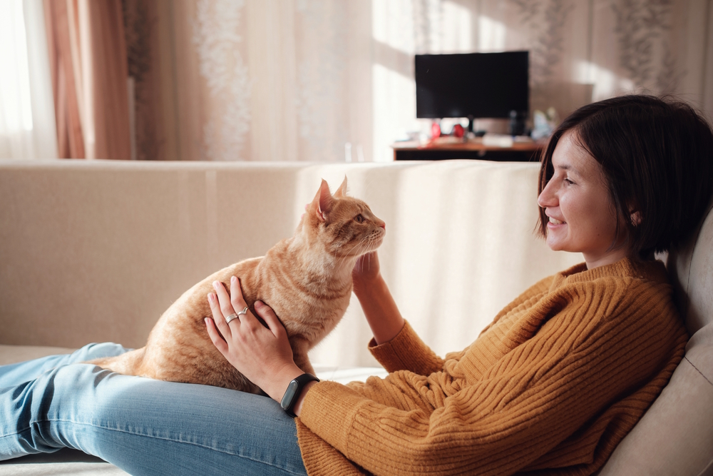 woman-resting-in-sofa-with-her-cat