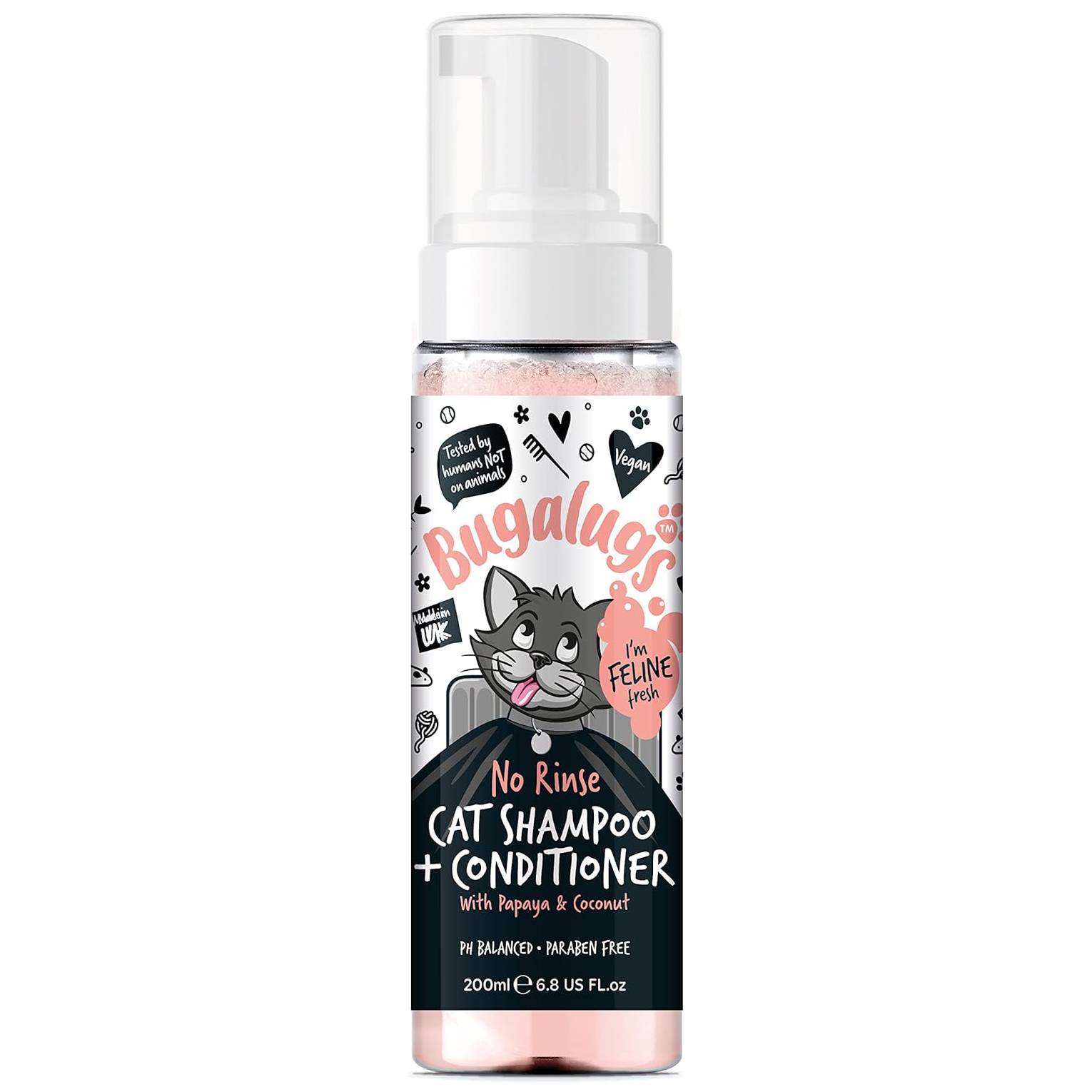 Bugalugs No Rinse Cat Shampoo & Conditioner with Papaya & Coconut