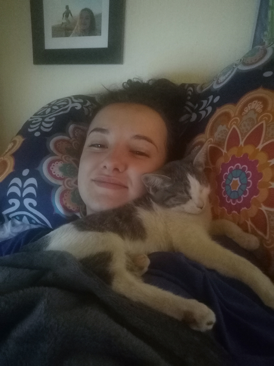 Miley snuggling with Isabel