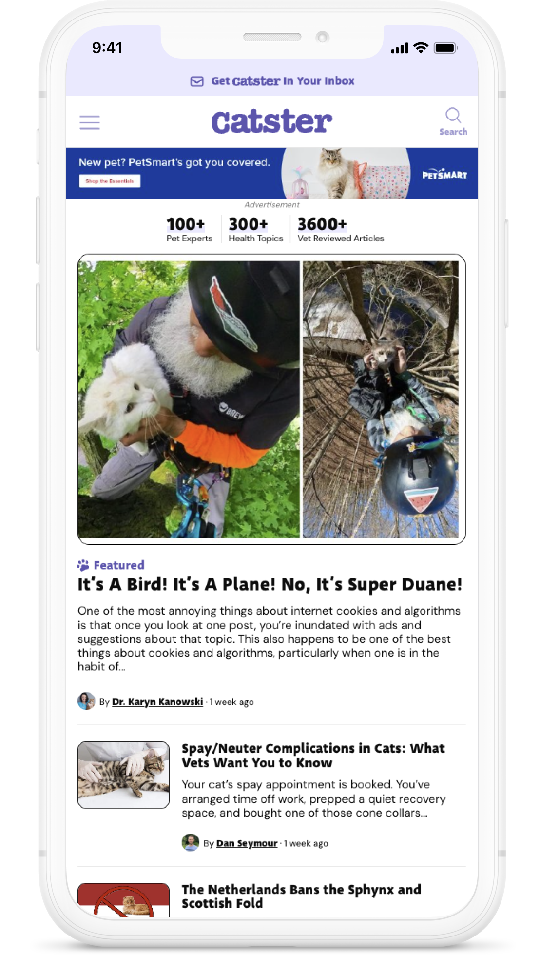 The Catster site on a phone